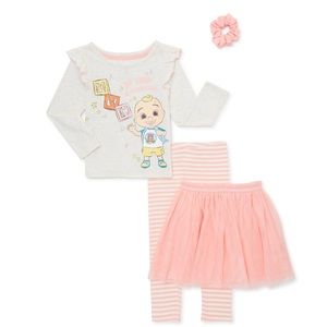 CoComelon Girls Long Sleeve Top, Tutu, Leggings, & Scrunchie Set Size 12 Months